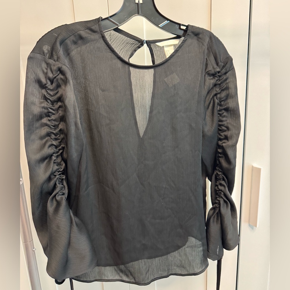 H&M Black Ruched Sleeve Blouse